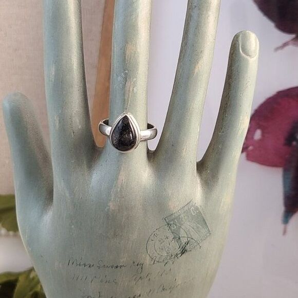 Rutilated Quartz Ring Size 7 | Sterling Silver Teardrop Gemstone Statement - Picture 8 of 8